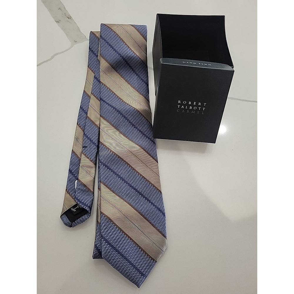 Robert Talbott Mens Tie Striped NWT Blue Gold Copper Best of Class Carmel W Box